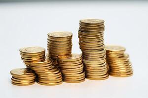 Stack of golden coins isolated on white background photo