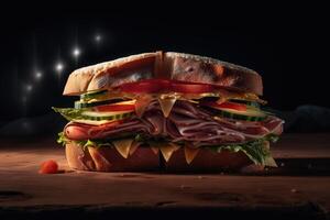 Delicious sandwich with meat and vegetables AI Generated photo