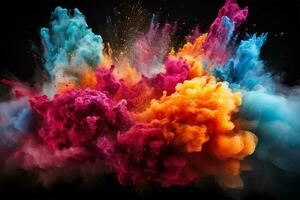 Powerful explosion of powder explosion dust, holi AI Generated photo