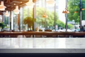 White marble table top and blurred abstract background from photo