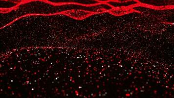 Red flowing moving on waved surface. Cyber sea waves floating dots background. Global network slow waving ocean concept backdrop. Abstract wavy data space creative motion design. video