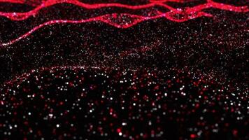 Red pink flowing moving on waved surface. Cyber sea waves floating dots background. Global network slow waving ocean concept backdrop. Abstract wavy data space creative motion design. video