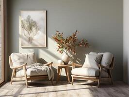 Home Interior Mock-up with armchair and decor in mode , Mockups Design 3D, High-quality Mockups, photo