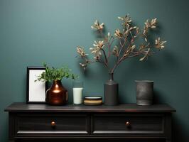 Poster Frame Mockup In Modern Dark Home Interior 3d , Mockups Design 3D, High-quality Mockups, photo