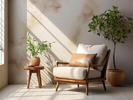 Home interior mock-up with armchair , Mockups Design 3D, High-quality Mockups, photo