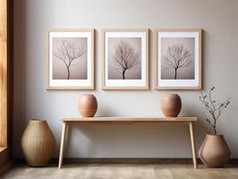 Mock-up poster frame with plants and cupboards, Mockups Design 3D, High-quality Mockups, photo