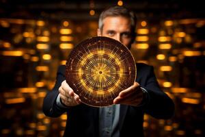 Businessman Aiming for Success  Concept of Money, Dart Board, and Target, AI Generative photo