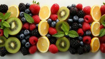 delicioso tropical frutas jugoso fondo, ai generativo foto