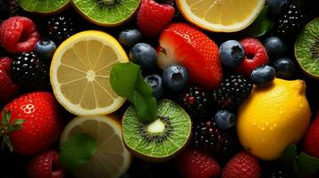 delicioso tropical frutas jugoso fondo generativo foto