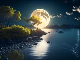 Celestial Dance of Colors Surreal Abstract Landscape Depicting the Fall of the Sun and Moon, photo