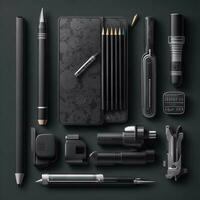 Artistic Stationery Illustration with Drawing Supplies and Design Elements, Ai Generarive photo