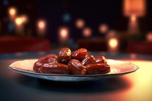 Fresh dates on a plate AI Generated photo