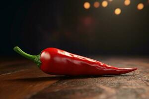 Red chili on a wooden background AI Generated photo