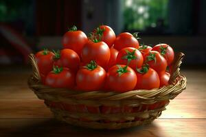 Red tomatoes in a wicker basket AI Generated photo