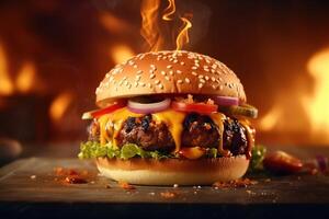 Delicious hot burger AI Generated photo