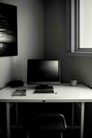 A Desktop Computer Sitting On Top Of A White Desk. AI Generated photo