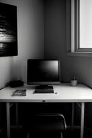 A Desktop Computer Sitting On Top Of A White Desk. photo