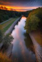 A River Running Through A Lush Green Forest. AI Generated photo