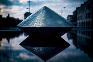 A Large Metal Object Sitting On Top Of A Body Of Water. AI Generated photo