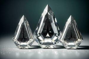 A Group Of Three Diamonds Sitting On Top Of A Table. AI Generated photo