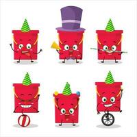 Cartoon character of red bucket with various circus shows vector