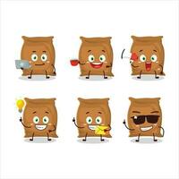 Flour sack cartoon character with various types of business emoticons vector