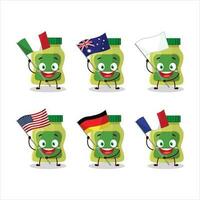 wasabi dibujos animados personaje traer el banderas de varios países vector