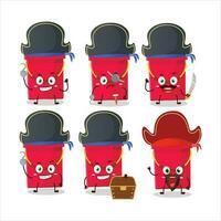 Cartoon character of red bucket with various pirates emoticons vector