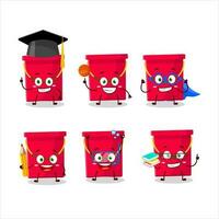 School student of red bucket cartoon character with various expressions vector