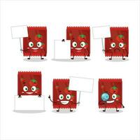 Ketchup sachet cartoon character bring information board vector