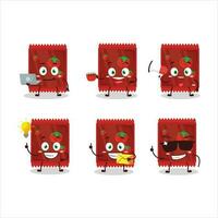 Ketchup sachet cartoon character with various types of business emoticons vector