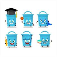 School student of blue bucket cartoon character with various expressions vector