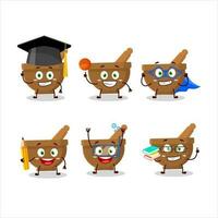 School student of mortar and pestle cartoon character with various expressions vector