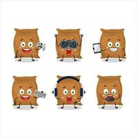Flour sack cartoon character are playing games with various cute emoticons vector