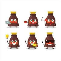 Soy sauce cartoon character with various types of business emoticons vector