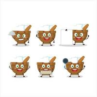 Cartoon character of mortar and pestle with various chef emoticons vector