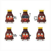 Soy sauce cartoon character are playing games with various cute emoticons vector