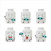 Photographer profession emoticon with milk can cartoon character vector