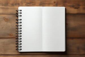 blank open notebook isolated over a transparent background, business stationery, school, art, or craft supply, top view photo