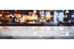 White marble table top and blurred abstract background from photo