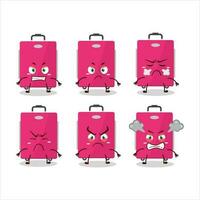 Pink lugage cartoon character with various angry expressions vector