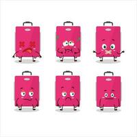 Pink lugage cartoon character with nope expression vector