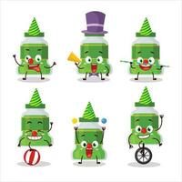 Cartoon character of pesto bottle with various circus shows vector