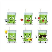 Green apple juice cartoon character with various types of business emoticons vector