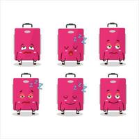 Cartoon character of pink lugage with sleepy expression vector