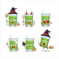 Halloween expression emoticons with cartoon character of green apple juice vector