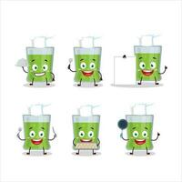 dibujos animados personaje de verde manzana jugo con varios cocinero emoticones vector