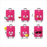 Pink lugage cartoon character with various types of business emoticons vector