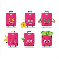 Pink lugage cartoon character with cute emoticon bring money vector