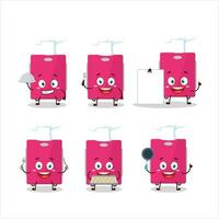 dibujos animados personaje de rosado equipaje con varios cocinero emoticones vector